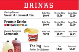 Raising Cane’s Menu With Prices - Drinks