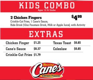Kids Combo raising canes menu