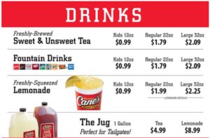 Raising Cane’s Drinks Menu with Prices