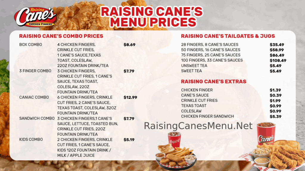 Raising Cane's Menu With Prices 2025